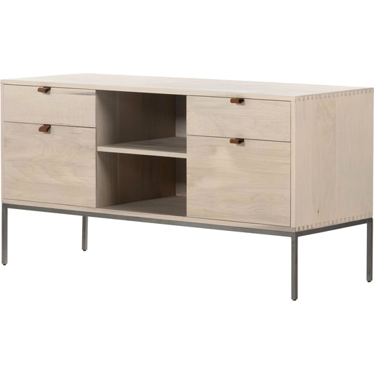 Trey Modular Filing Credenza by Four Hands. Made from solid poplar, top grain leather, iron in a modern style.