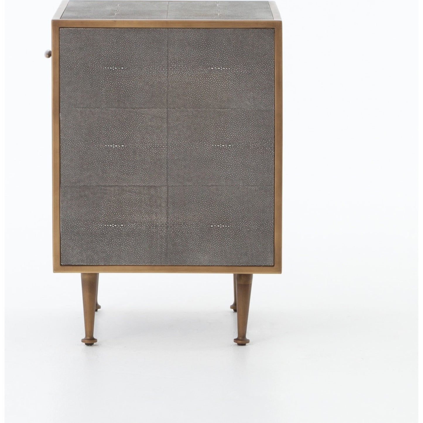 010 S-258370 | Additional Silo | Shagreen Bedside Table by Four Hands in gray and antique brass, gray shagreen. Made from faux shagreen, iron in a modern style.