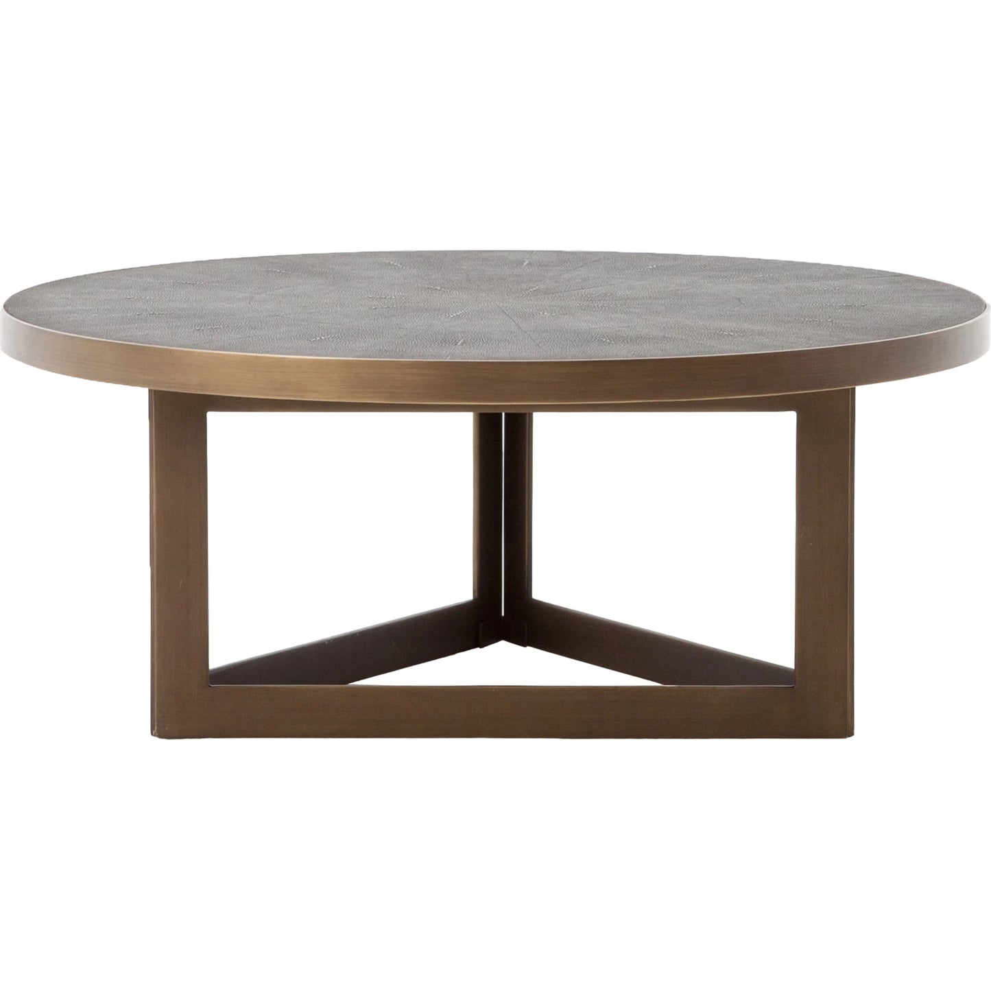 001 SI-1798818 | Additional Silo | Shagreen Coffee Table by Four Hands in antique brass, grey shagreen and grey. Made from faux shagreen, iron in a modern style.