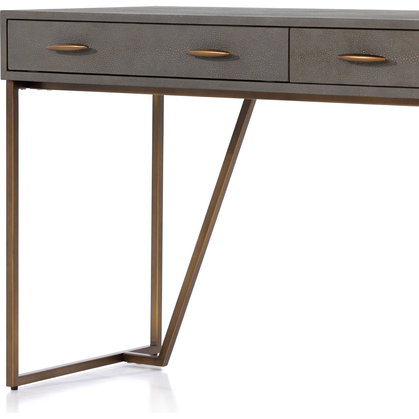 002 SI-1798427 | Additional Silo | Shagreen Desk by Four Hands in grey shagreen, antique brass and antique brass. Made from faux shagreen, iron in a modern style.