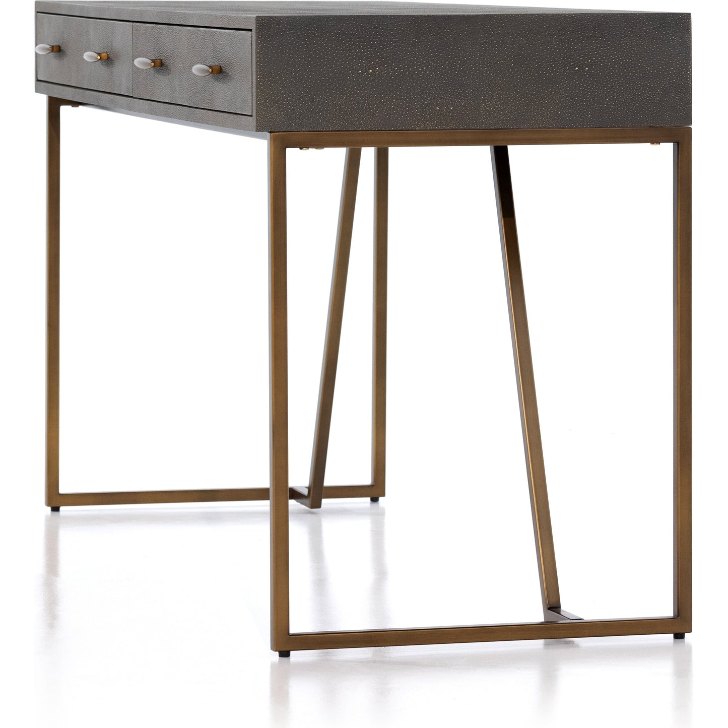 008 SI-1798427 | Additional Silo | Shagreen Desk by Four Hands in grey shagreen, antique brass and antique brass. Made from faux shagreen, iron in a modern style.