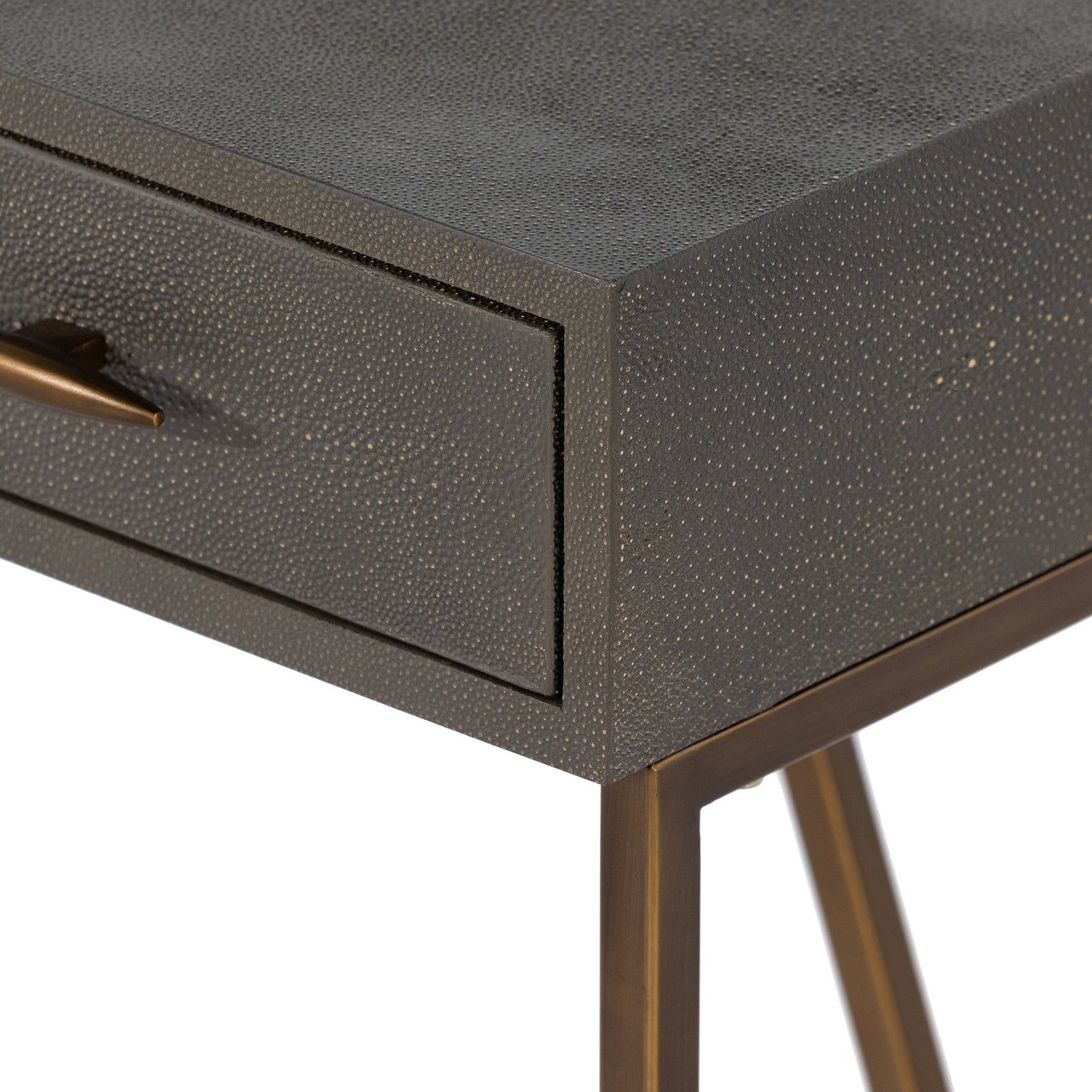 009 SI-1798427 | Additional Silo | Shagreen Desk by Four Hands in grey shagreen, antique brass and antique brass. Made from faux shagreen, iron in a modern style.