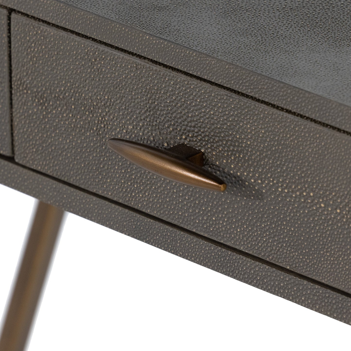 010 SI-1798427 | Additional Silo | Shagreen Desk by Four Hands in grey shagreen, antique brass and antique brass. Made from faux shagreen, iron in a modern style.