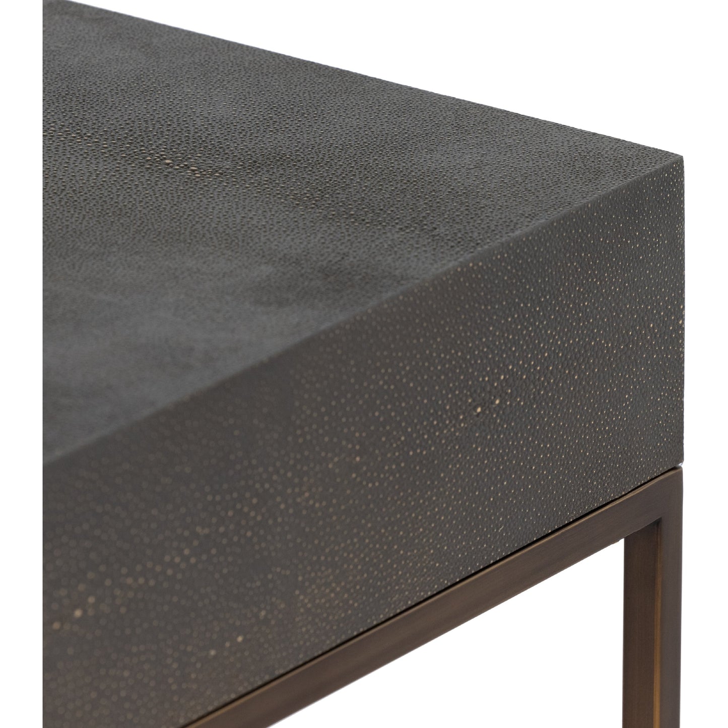 012 SI-1798427 | Additional Silo | Shagreen Desk by Four Hands in grey shagreen, antique brass and antique brass. Made from faux shagreen, iron in a modern style.