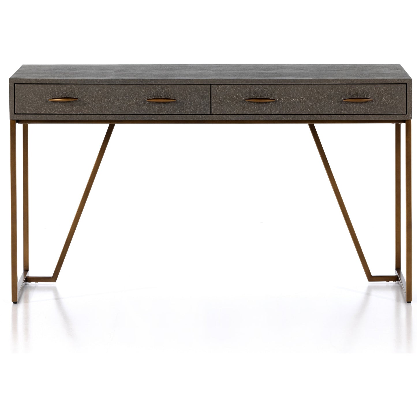 003 SI-1798427 | Additional Silo | Shagreen Desk by Four Hands in grey shagreen, antique brass and antique brass. Made from faux shagreen, iron in a modern style.