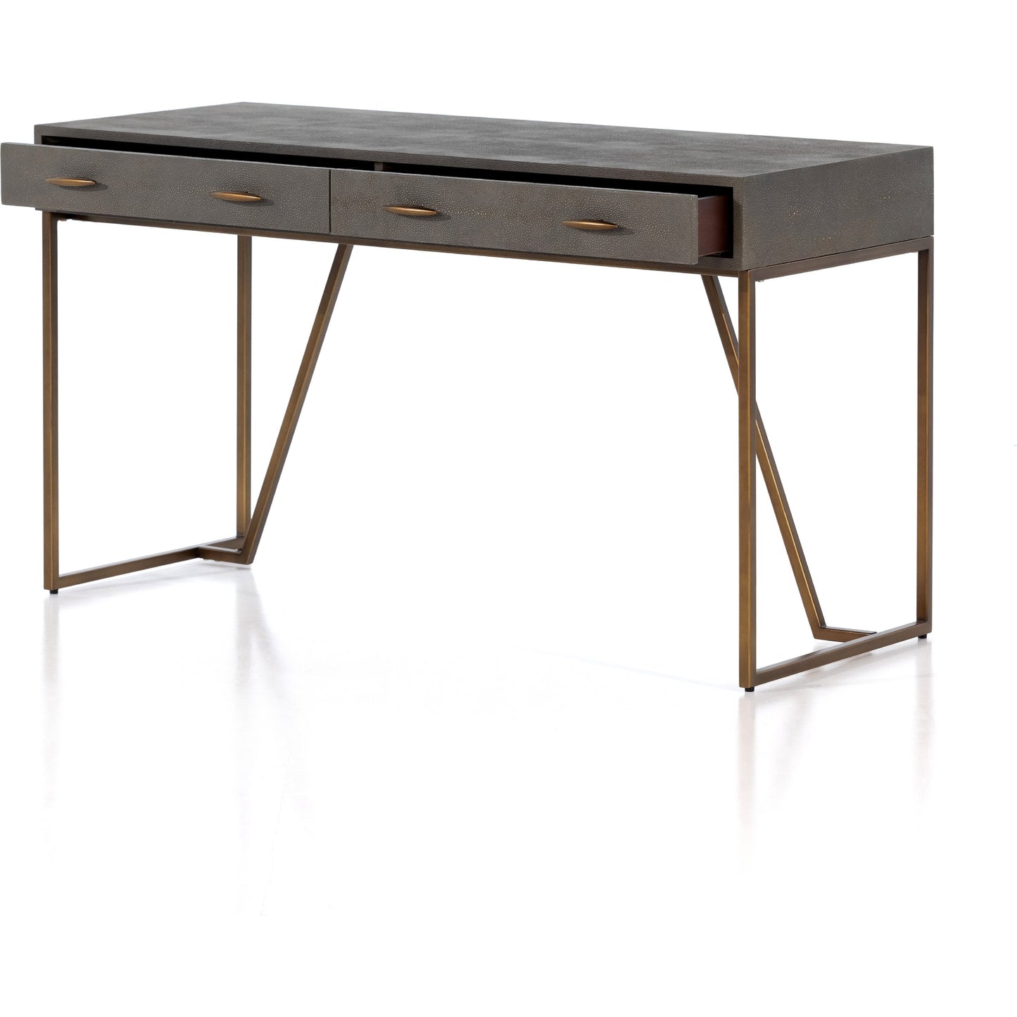 004 SI-1798427 | Additional Silo | Shagreen Desk by Four Hands in grey shagreen, antique brass and antique brass. Made from faux shagreen, iron in a modern style.
