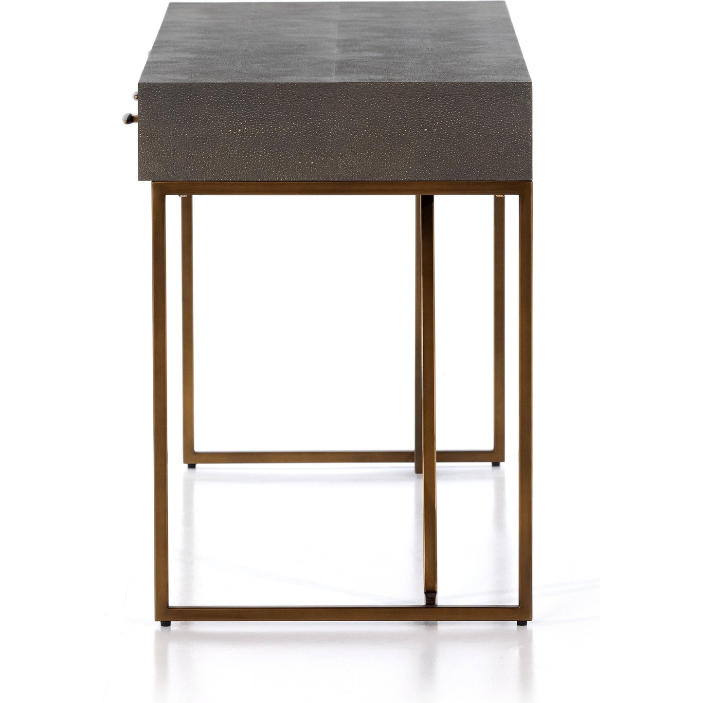 005 SI-1798427 | Additional Silo | Shagreen Desk by Four Hands in grey shagreen, antique brass and antique brass. Made from faux shagreen, iron in a modern style.