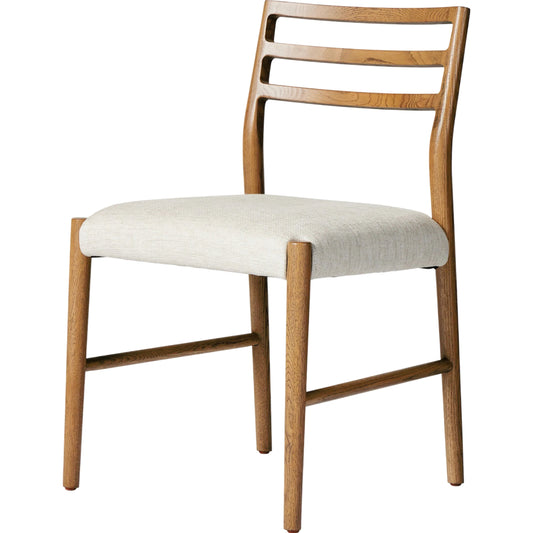 Glenmore Dining Chair by Four Hands. Made from 49% viscose (rayon), 22% flax, linen, 18% polyester, 11% cotton, solid oak, 100% polyester in a transitional style.