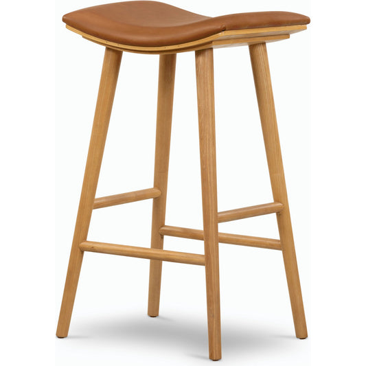 Union Bar + Counter Stool by Four Hands in sierra butterscotch, smoked natural parawood and sierra butterscotch. Made from faux leather, solid parawood in a modern style.