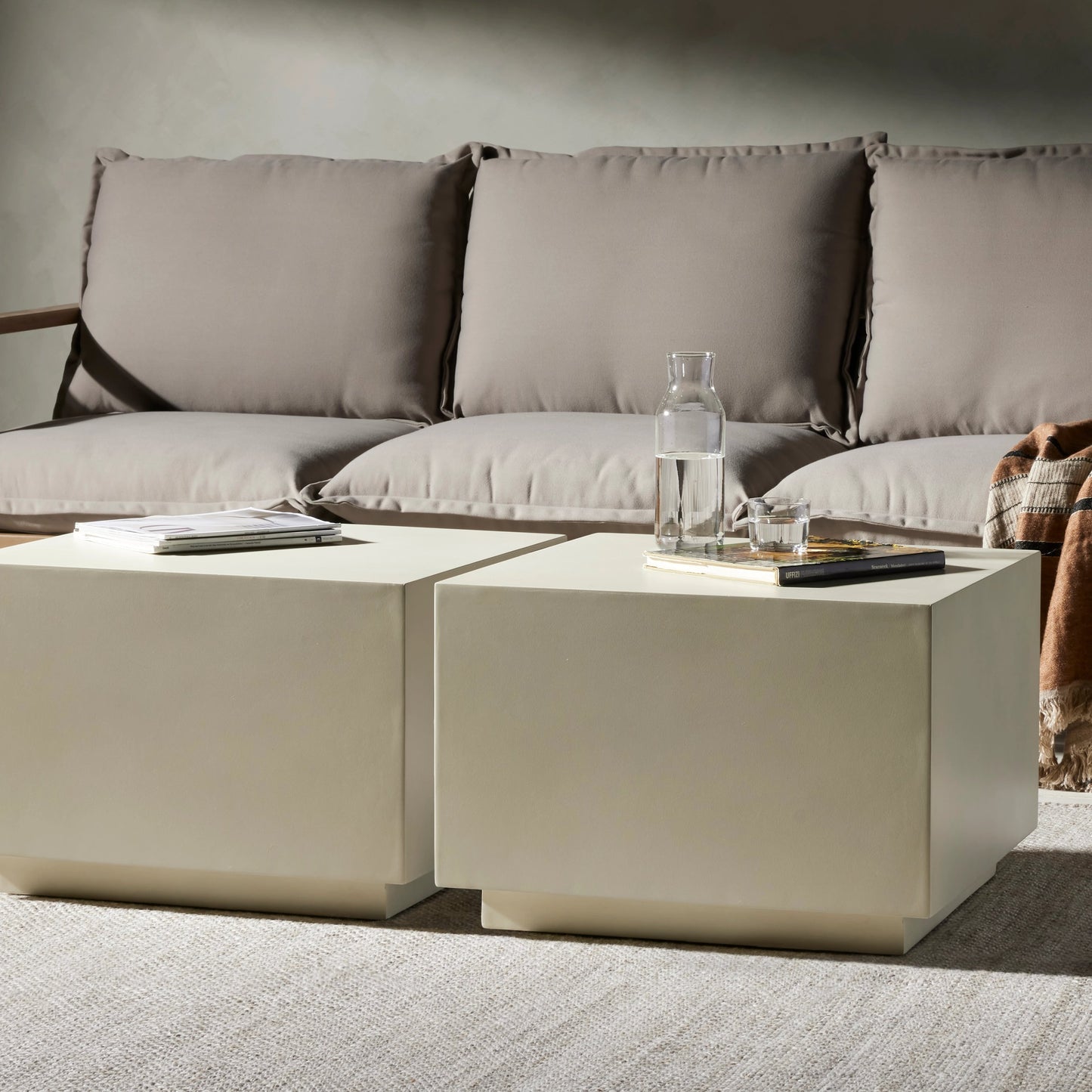 009 SI-1977672 | Lifestyle | Parish Concrete Cube by Four Hands in white concrete. Made from concrete in a modern style.