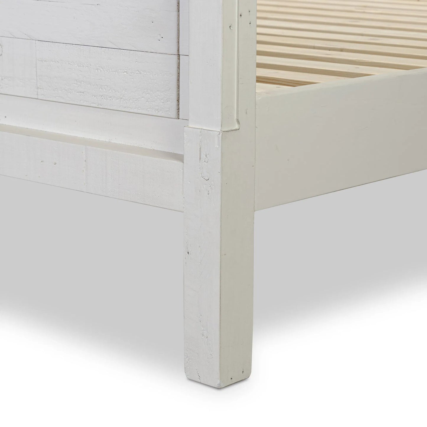 010 SI-2334526 | Closeup | Cintra Bed by Four Hands in limestone white. Made from solid mixed reclaimed wood in a unique style.