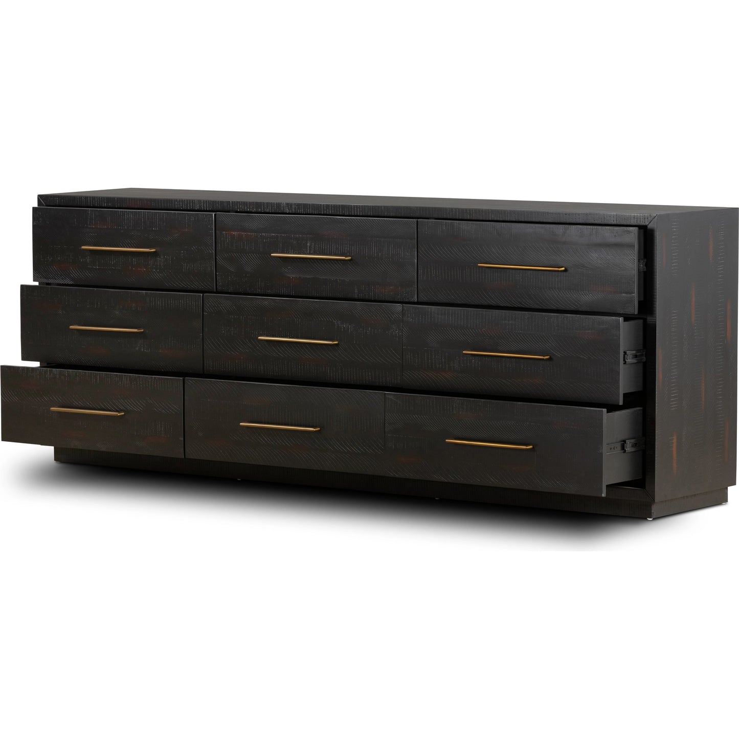 003 SI-2093918 | Additional Silo | Suki 9 Drawer Dresser by Four Hands in burnished black. Made from mixed wood solid, resawn mixed wood in a modern style.