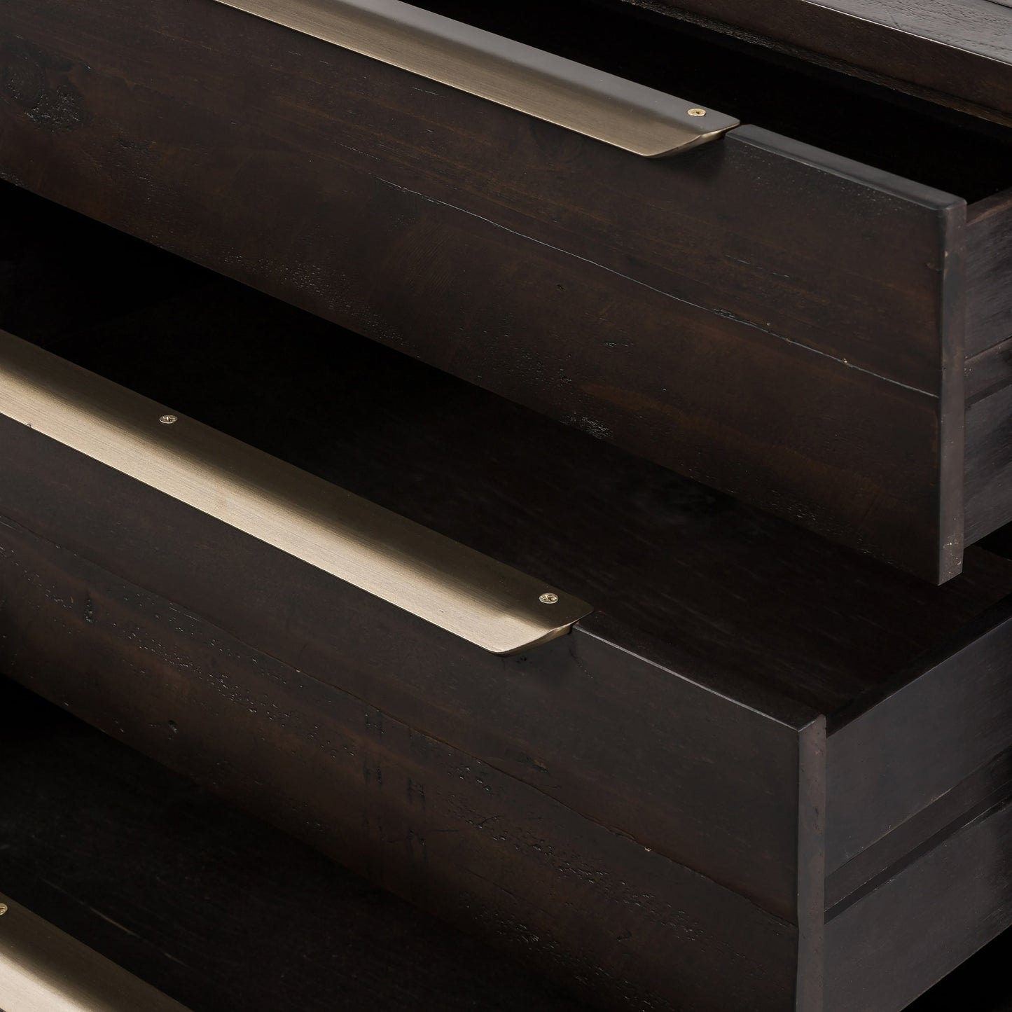 006 SI-1797652 | Additional Silo | Wyeth 3 Drawer Dresser by Four Hands in dark carbon, antique brass. Made from solid reclaimed pine, iron in a modern style.