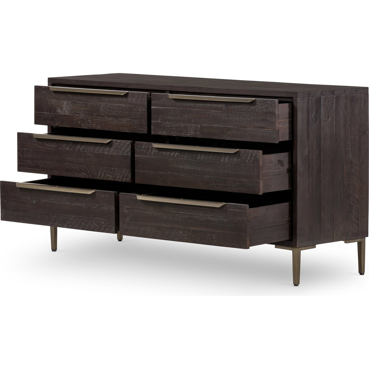 004 SI-1717257 | Additional Silo | Wyeth 6 Drawer Dresser by Four Hands in dark carbon, antique brass and dark carbon. Made from solid reclaimed pine, iron in a rustic style.