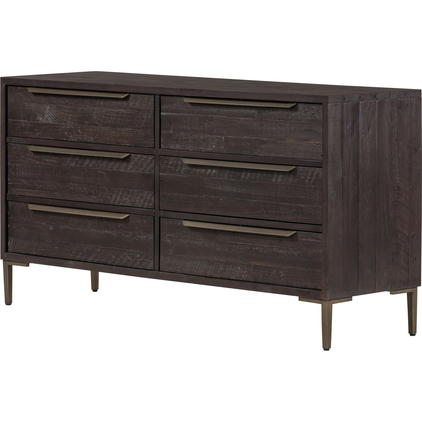 001 SI-1717257 | Additional Silo | Wyeth 6 Drawer Dresser by Four Hands in dark carbon, antique brass and dark carbon. Made from solid reclaimed pine, iron in a rustic style.