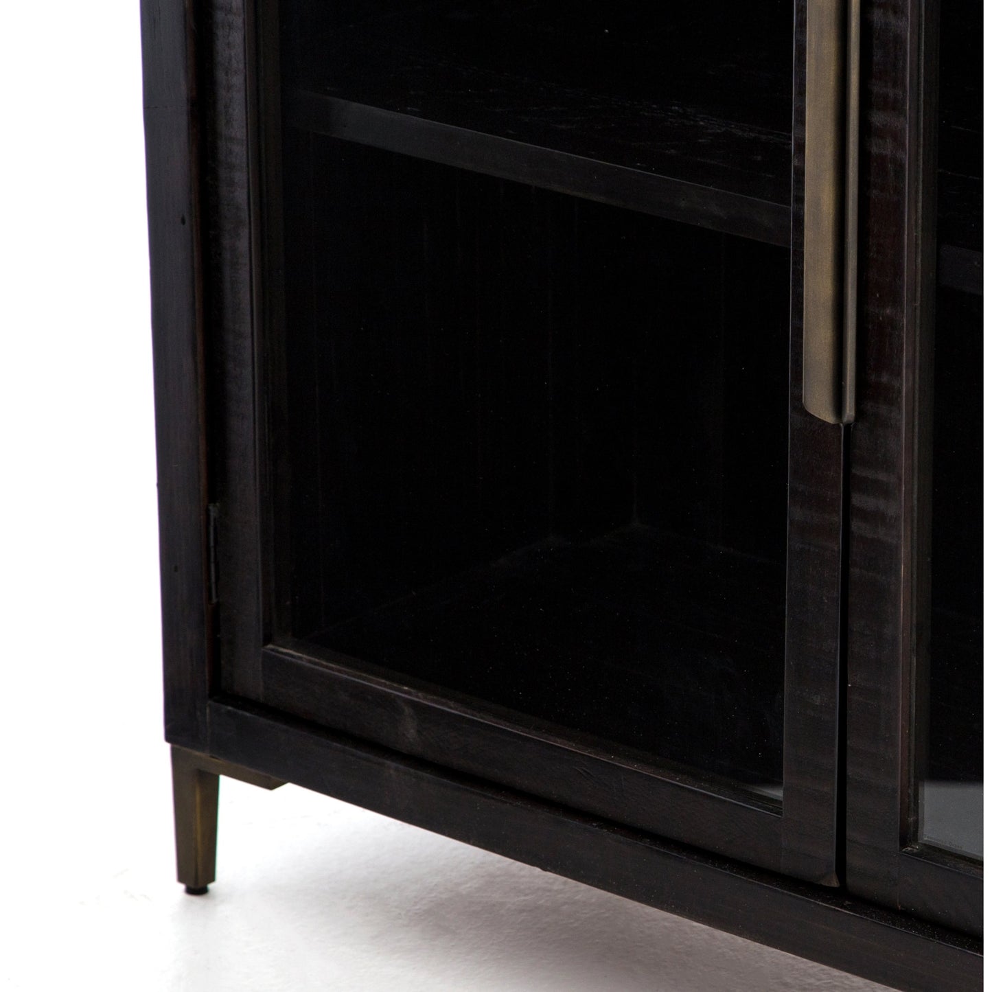 011 SI-1717260 | Additional Silo | Wyeth Cabinet by Four Hands in dark carbon, tempered glass, antique brass and dark carbon. Made from solid reclaimed pine, iron in a modern style.