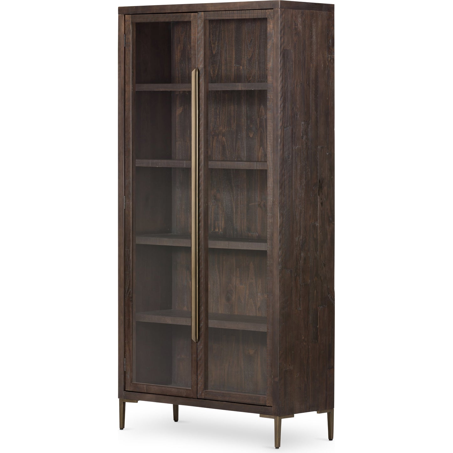 001 SI-1717260 | Additional Silo | Wyeth Cabinet by Four Hands in dark carbon, tempered glass, antique brass and dark carbon. Made from solid reclaimed pine, iron in a modern style.