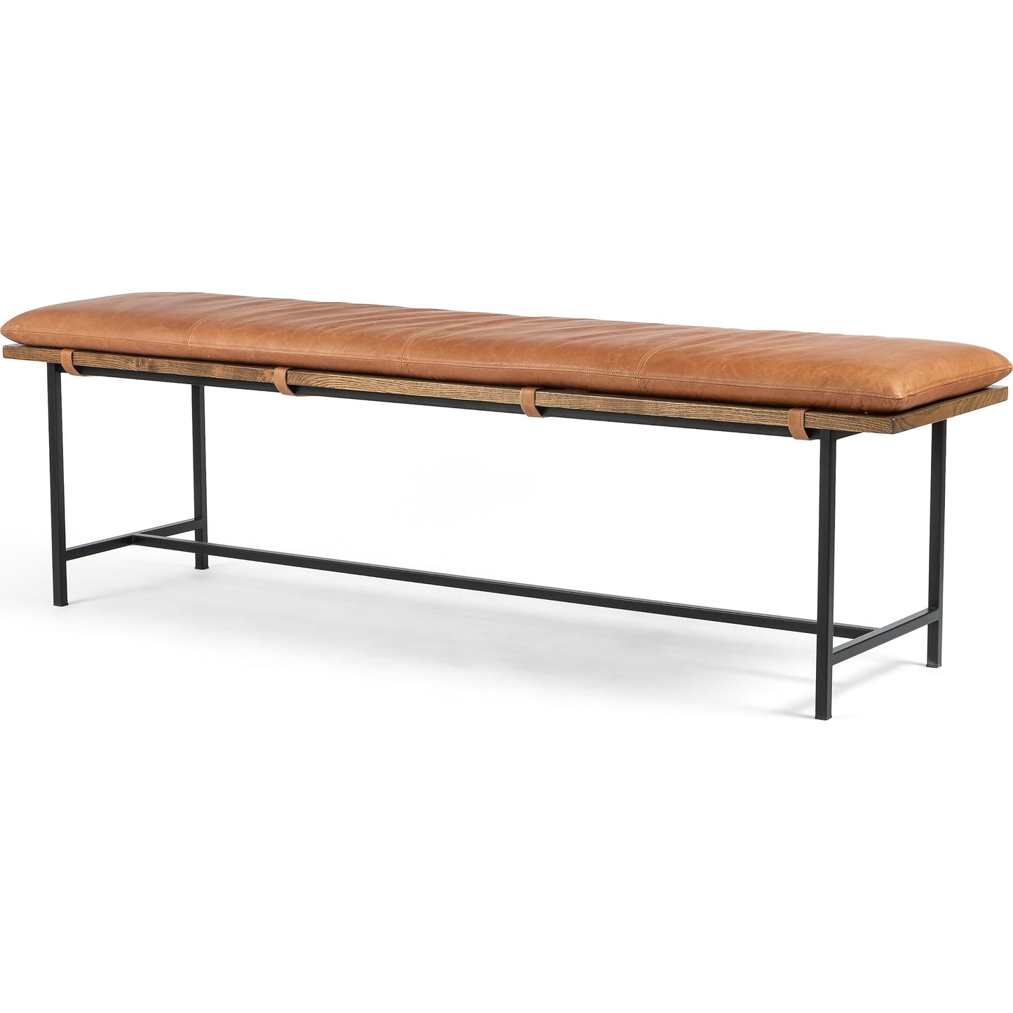 001 SI-1715355 | Additional Silo | Gabine Accent Bench by Four Hands in brandy and midnight iron, toasted nettlewood. Made from top grain leather, iron, solid nettlewood in a modern style.