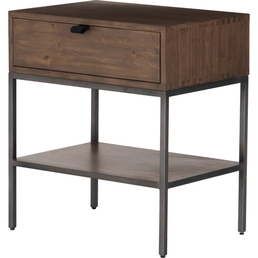 Trey Nightstand by Four Hands. Made from solid poplar, top grain leather, iron in a modern style.
