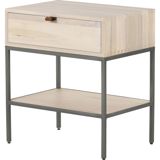 Trey Nightstand by Four Hands. Made from solid poplar, top grain leather, iron in a modern style.