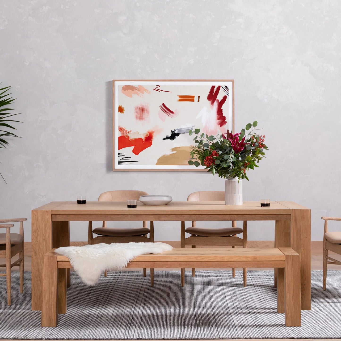 022 SI-1714672 | Lifestyle | Capra Dining Table by Four Hands in light oak resin. Made from thick oak veneer, solid oak in a eclectic & global style.