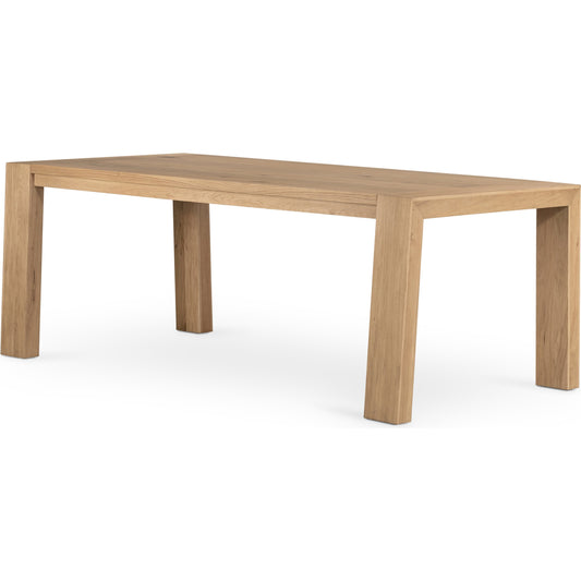 Capra Dining Table by Four Hands in light oak resin. Made from thick oak veneer, solid oak in a eclectic & global style.