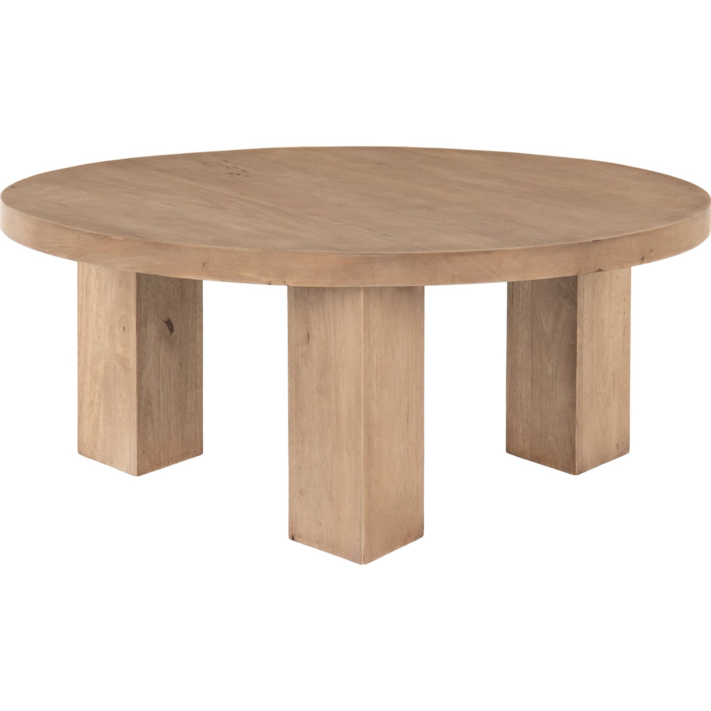 001 SI-1716107 | Primary Silo | Mesa Round Coffee Table by Four Hands in light brushed parawood. Made from solid parawood in a eclectic & global style.