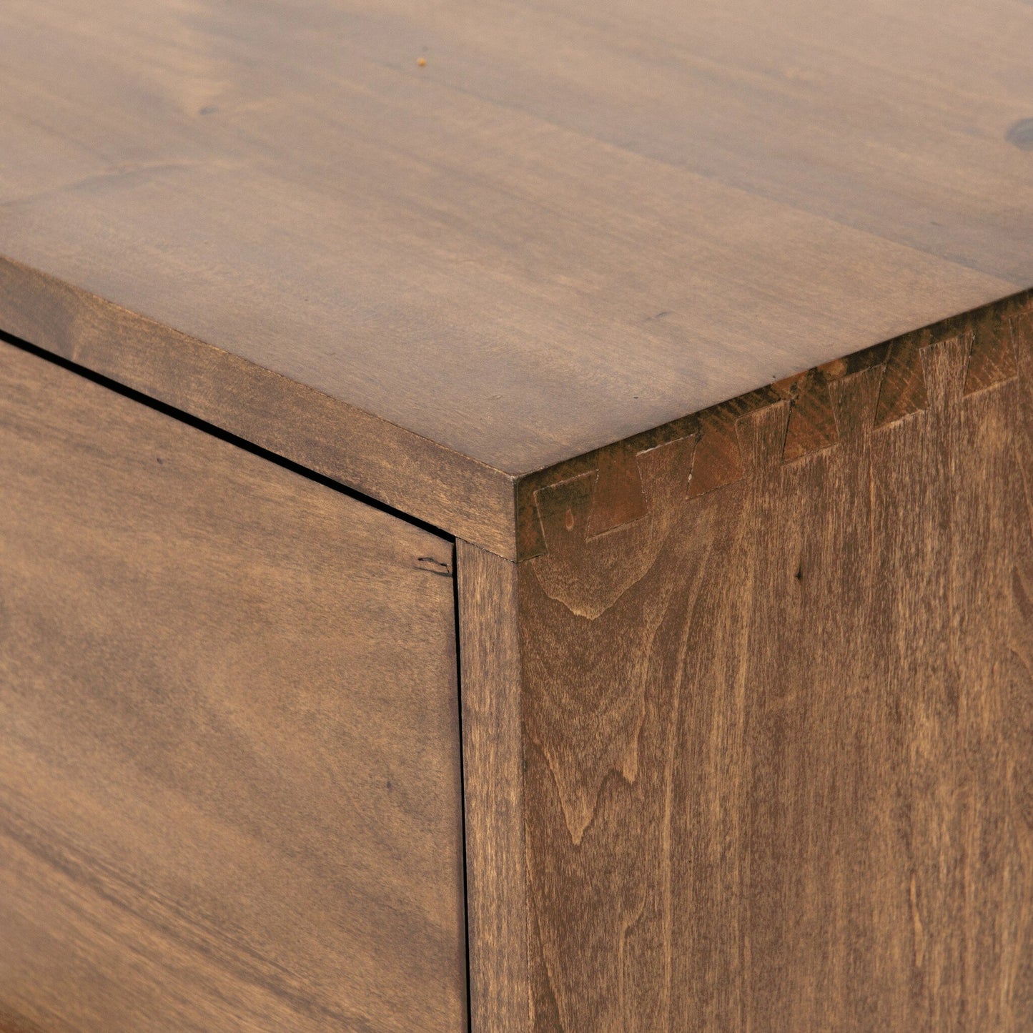 014 SI-2137666 | Closeup | Trey 7 Drawer Dresser by Four Hands. Made from solid poplar, top grain leather in a rustic style.