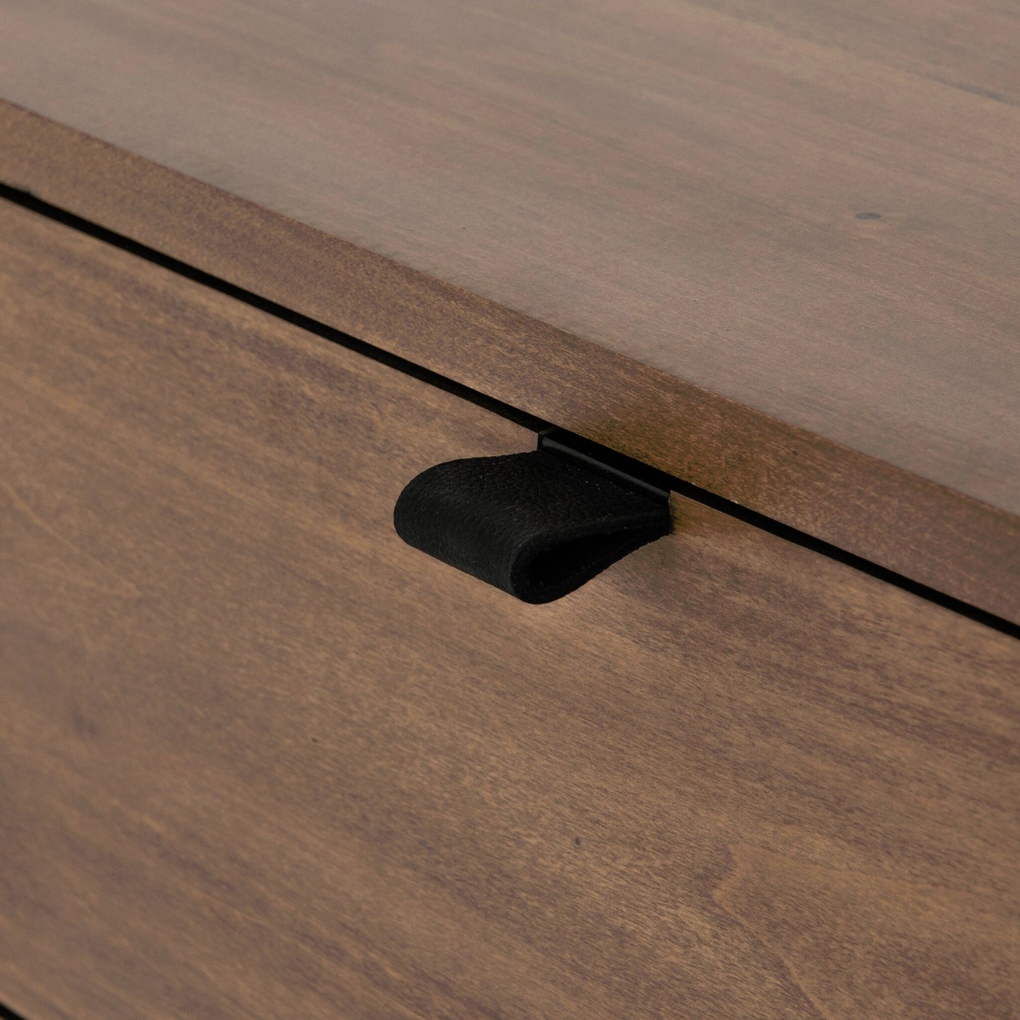 016 SI-2137666 | Closeup | Trey 7 Drawer Dresser by Four Hands. Made from solid poplar, top grain leather in a rustic style.