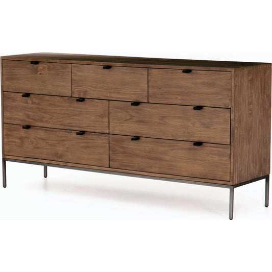 Trey 7 Drawer Dresser by Four Hands. Made from solid poplar, top grain leather in a rustic style.