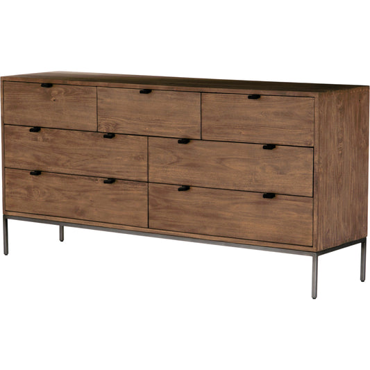 001 SI-2137666 | Primary Silo | Trey 7 Drawer Dresser by Four Hands. Made from solid poplar, top grain leather in a rustic style.