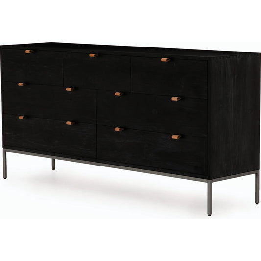Trey 7 Drawer Dresser by Four Hands. Made from solid poplar, top grain leather in a rustic style.