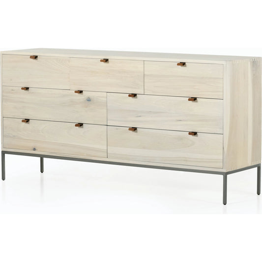 Trey 7 Drawer Dresser by Four Hands. Made from solid poplar, top grain leather in a rustic style.