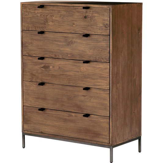 001 SI-2137664 | Primary Silo | Trey 5 Drawer Dresser by Four Hands. Made from solid poplar, top grain leather, iron in a rustic style.