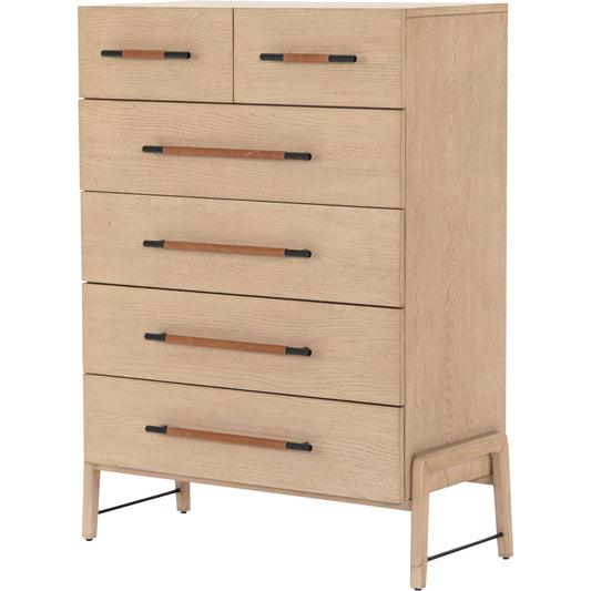 000 SI-1716553 | Primary Silo | Rosedale 6 Drawer Tall Dresser by Four Hands. Made from oak veneer, top grain leather in a modern style.
