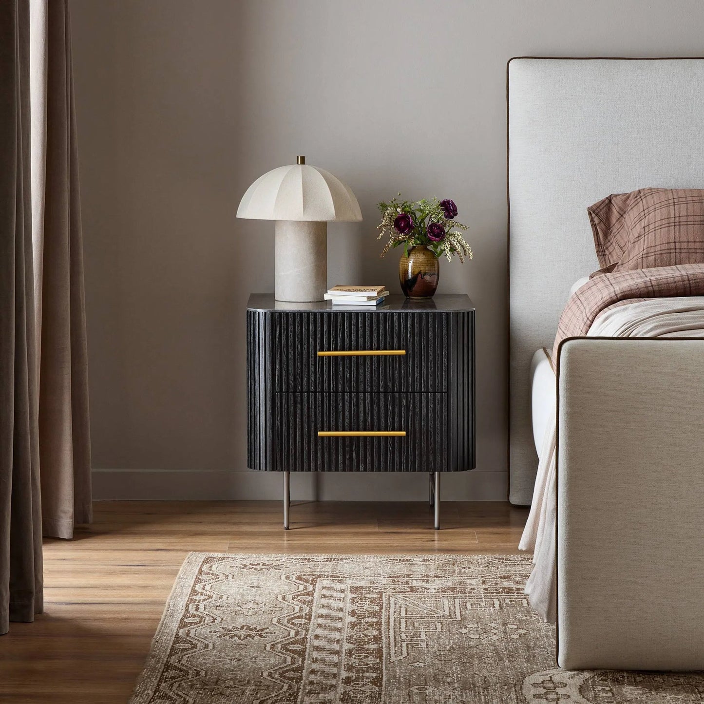 044 SI-2158165 | Lifestyle | Fletcher Nightstand by Four Hands. Made from bluestone, solid oak, iron in a modern style.