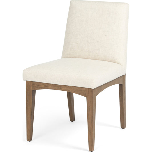 Elsie Dining Chair by Four Hands in savile flax, satin brass, honey oak and honey oak, savile flax. Made from 92% polyester, 8% flax, linen, solid oak, stainless steel in a eclectic & global style.