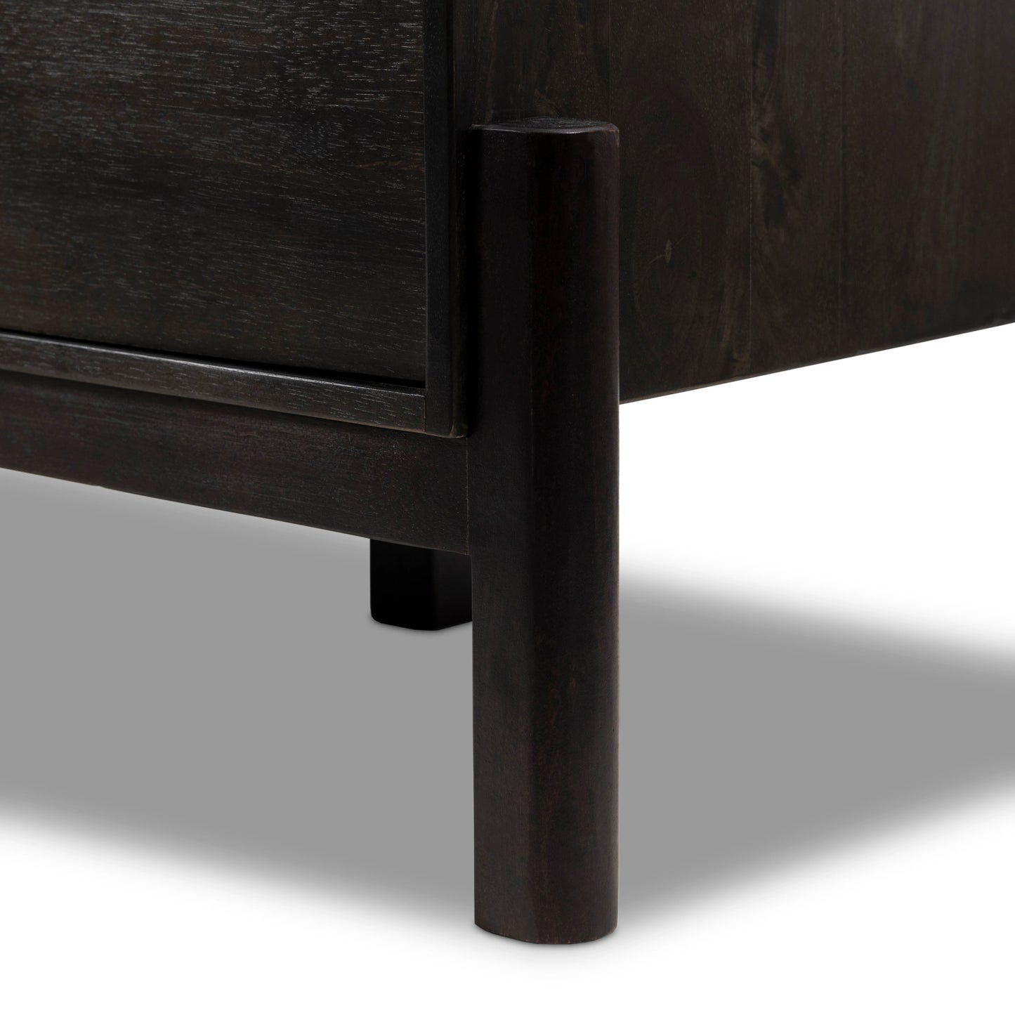 011 SI-2093512 | Lifestyle | Reza Media Console by Four Hands in worn black. Made from solid parawood, solid acacia, iron in a eclectic & global style.