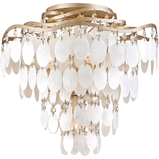 Dolce Semi Flush by Corbett in champagne leaf. Made from hand crafted iron in a modern style.