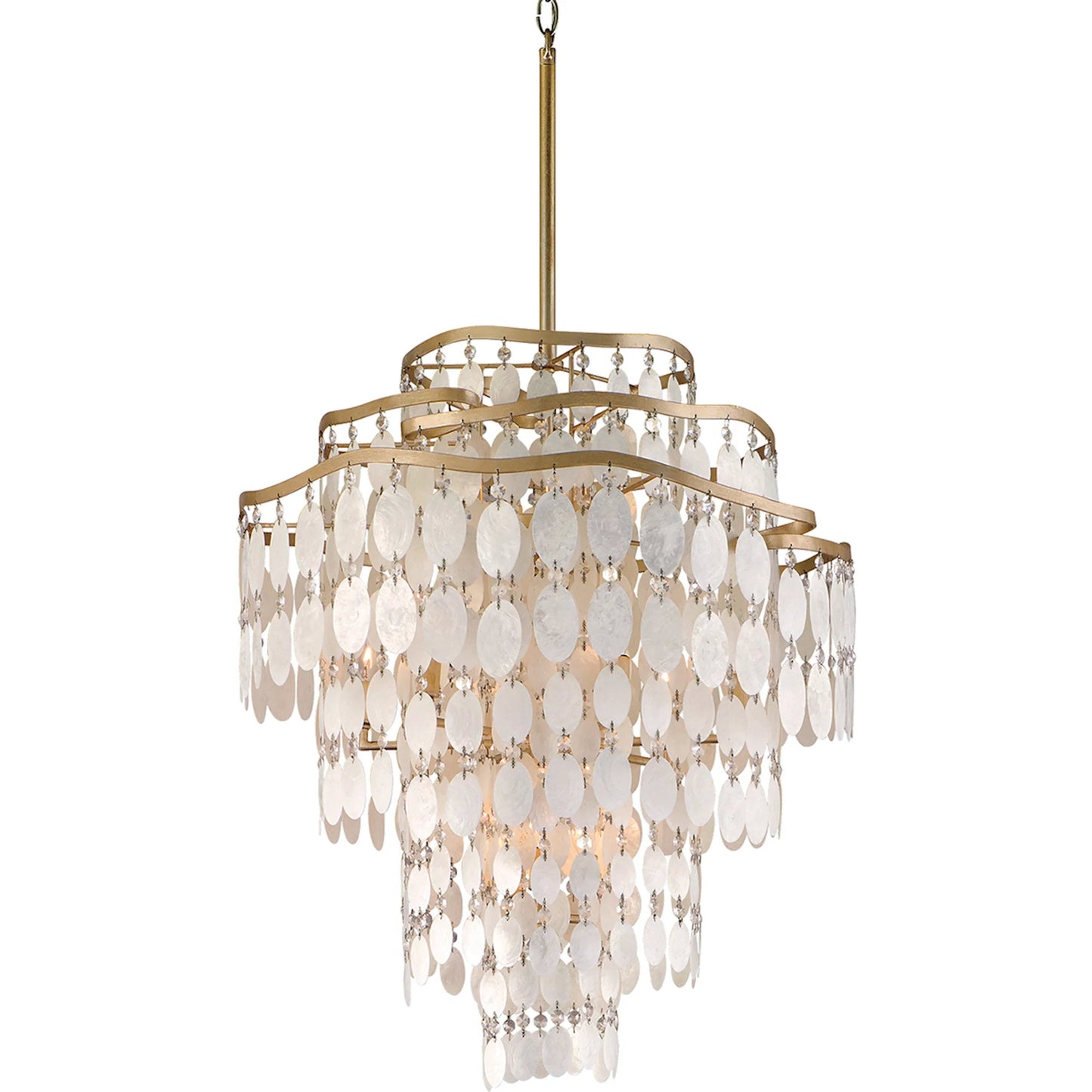 001 SI-2072719 | Primary Silo | Dolce 12 Light Pendant by Corbett in champagne leaf. Made from hand crafted iron in a modern style.