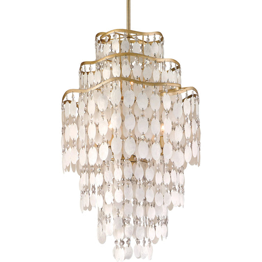 Dolce 7-Light Chandelier by Corbett in champagne leaf. Made from hand crafted iron in a modern style.