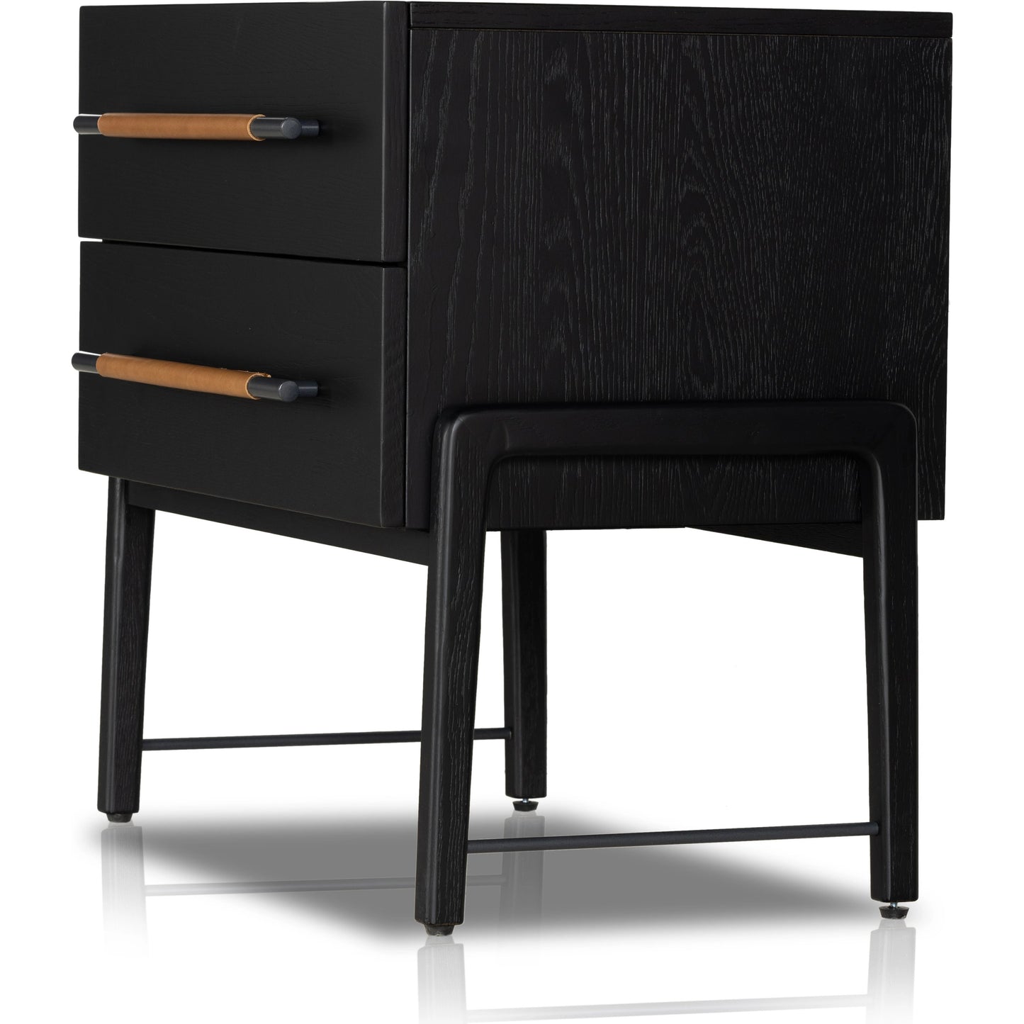 002 SI-1977751 | Additional Silo | Rosedale Nightstand by Four Hands. Made from oak veneer, top grain leather in a modern style.