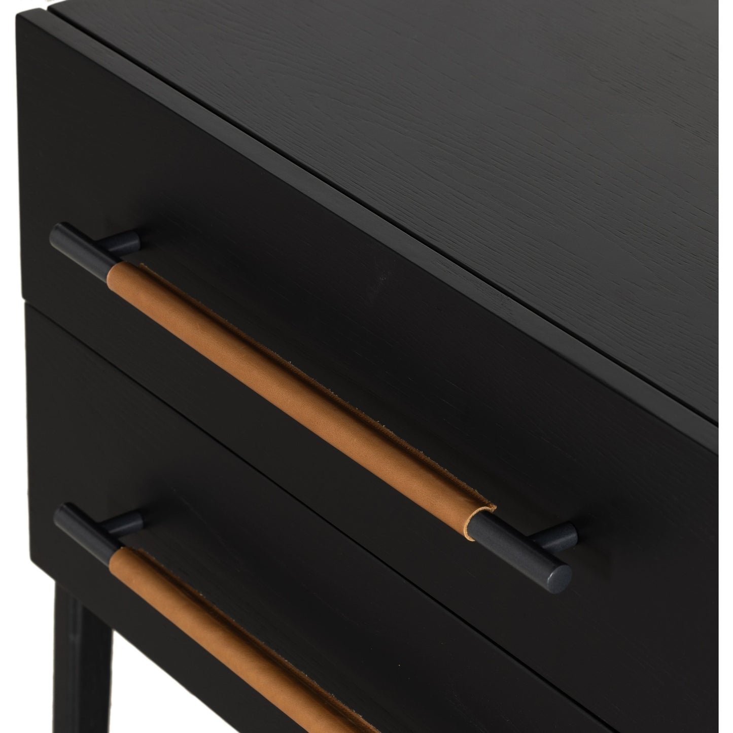 008 SI-1977751 | Additional Silo | Rosedale Nightstand by Four Hands. Made from oak veneer, top grain leather in a modern style.