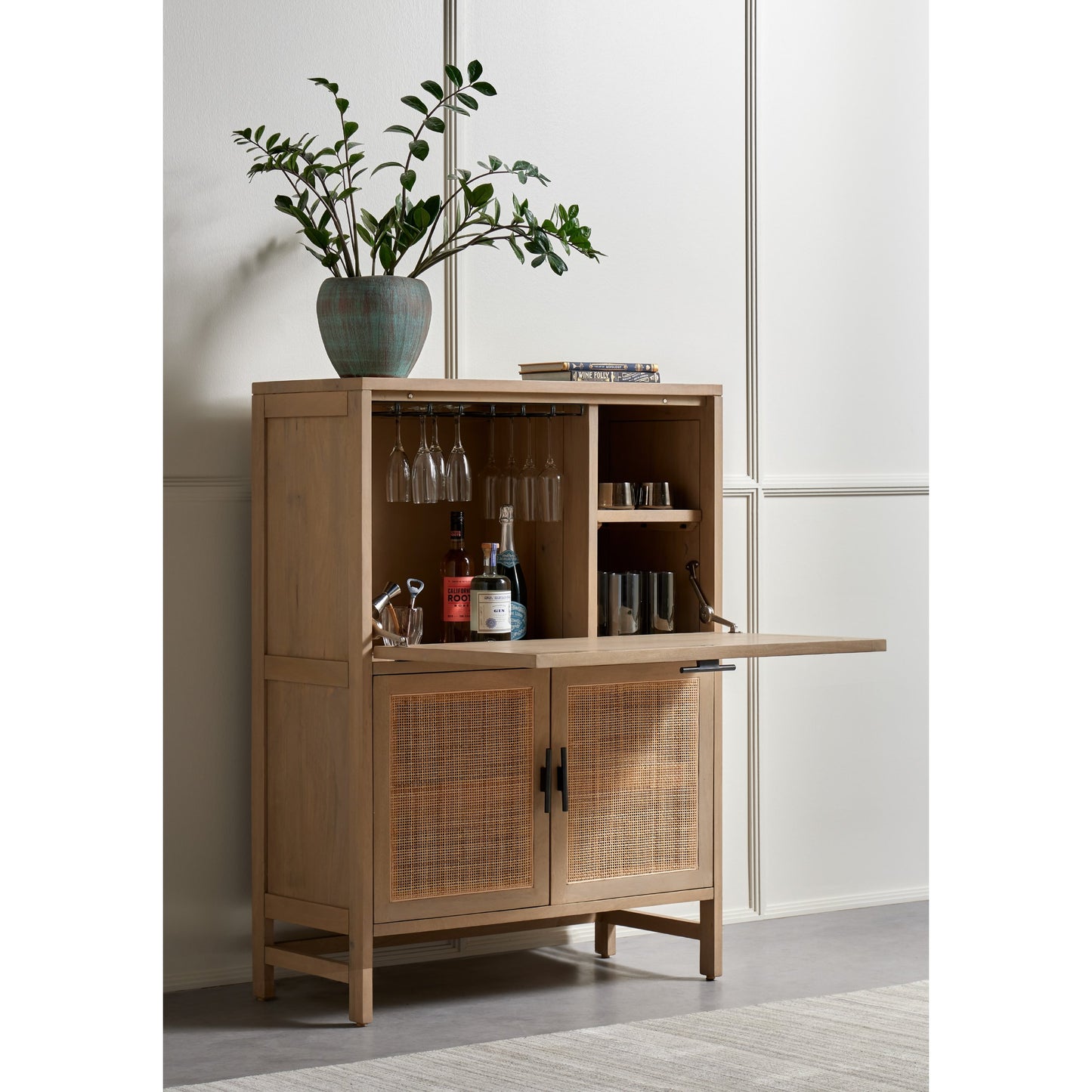 030 SI-1714673 | Lifestyle | Caprice Bar Cabinet by Four Hands in natural mango, natural cane. Made from solid mango, cane in a coastal style.