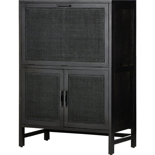 059 SI-2158090 | Primary Silo | Caprice Bar Cabinet by Four Hands in black wash mango, black natural cane. Made from solid mango, cane in a coastal style.