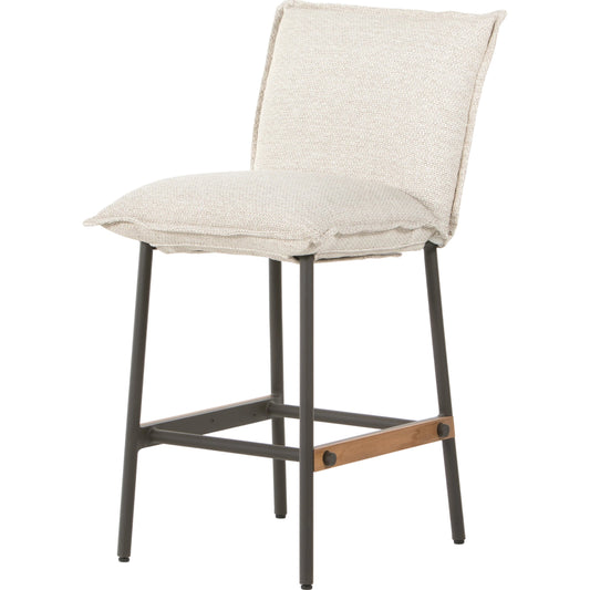 Vega Outdoor Counter Stool by Four Hands in faye sand. Made from 100% olefin, aluminum, solid fsc®-certified teak in a modern style.