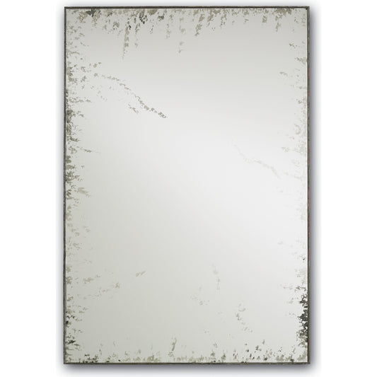 Rene Mirror by Currey and Company in dirty silver, antique. mirror. Made from wrought iron, mirror in a traditional style.