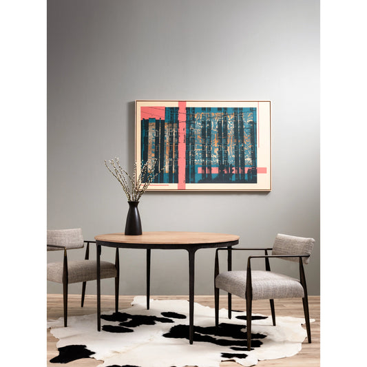 Waldon Dining Armchair by Four Hands in sierra brown, thames coal. Made from 66% polyester, 19% acrylic, 15% flax, linen, solid parawood, iron in a modern style.