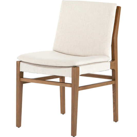 043 SI-1714341 | Primary Silo | Aya Dining Chair by Four Hands in savile flax and natural brown. Made from 92% polyester, 8% flax, linen, solid nettlewood, 100% polyester in a coastal style.