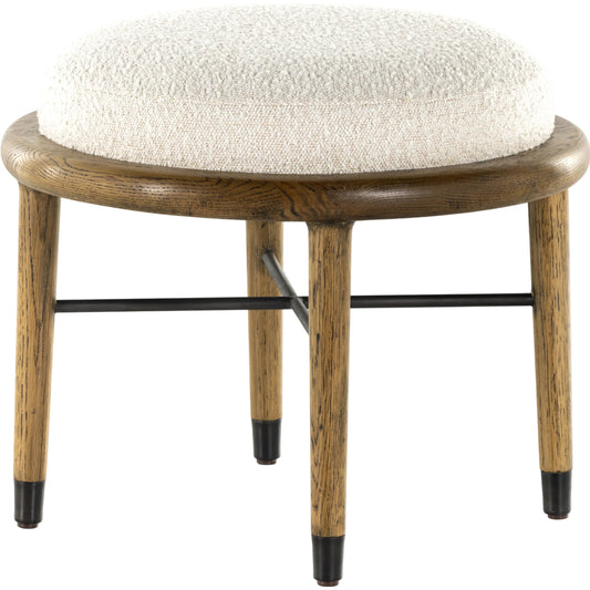 Petra Accent Stool by Four Hands in knoll natural, distressed sable ash. Made from 95% polyester, 5% acrylic, solid ash, iron in a modern style.